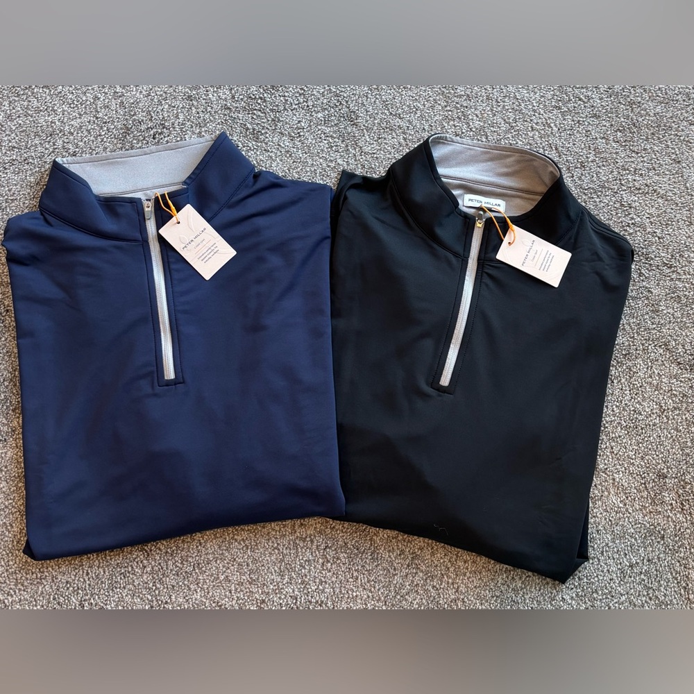 Peter Millar Perth Performance XXL  Navy Blue and Black Quarter-Zip Pull…